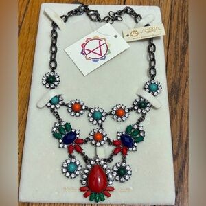 NWT Amrita Singh Vibrant Gemstone Statement Necklace Red Green Blue Teal